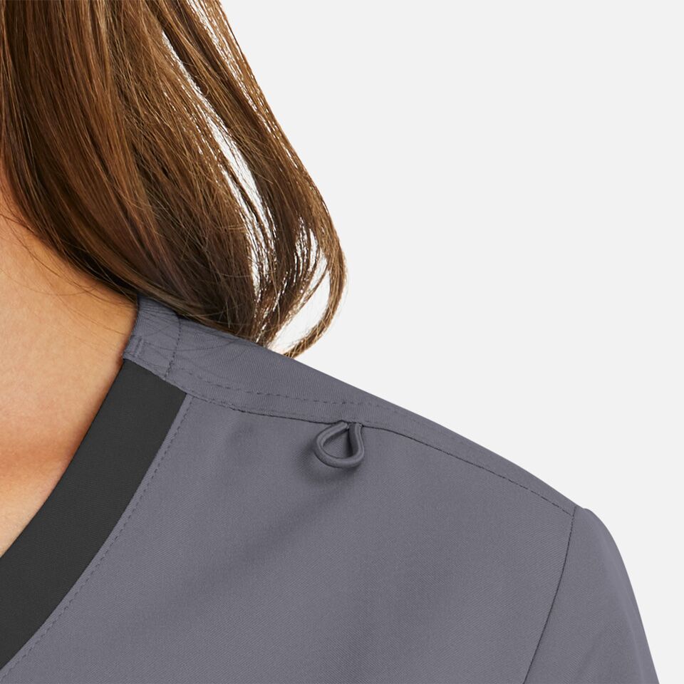 Momentum-by-Maevn_5004-WomensMockWrapTopWithContrastTrim-Pewter-PEW-03-Maevn-Scrubs