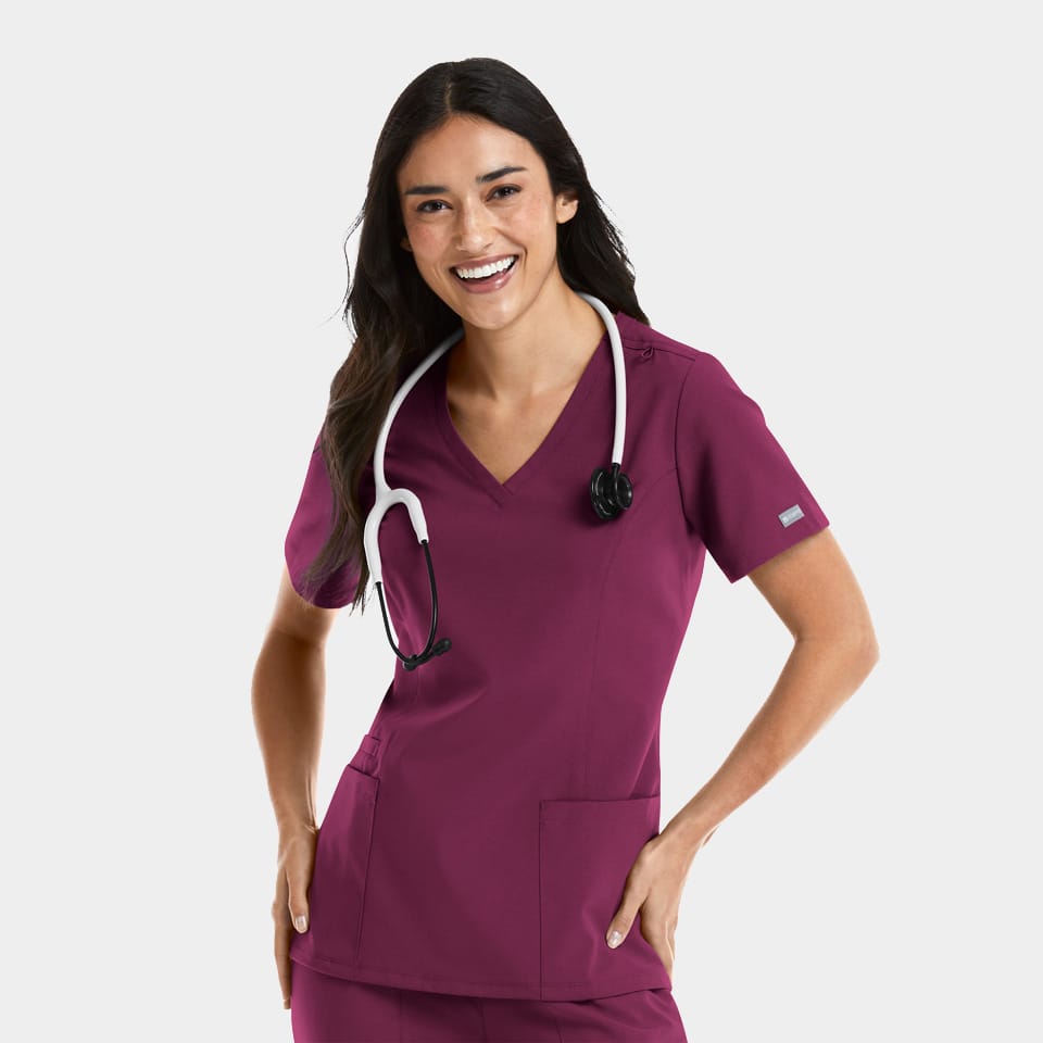 Momentum-by-Maevn_5001-WomensDoubleV-NeckTop-Wine-WIN-01-Maevn-Scrubs.jpg